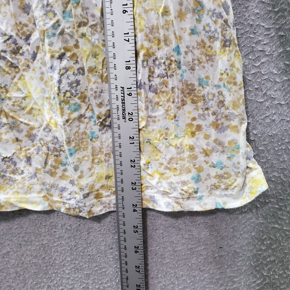 Lucky Brand Women Top Small Yellow Floral Shirt Short Sleeve Round Neck - Picture 3 of 7